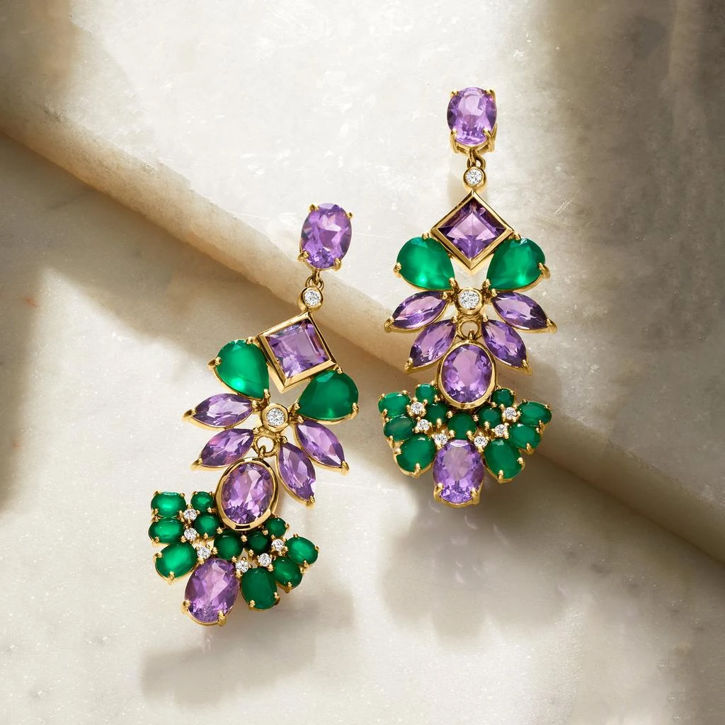 商品Ross-Simons|Amethyst and Green Chalcedony Drop Earrings With . White Topaz in 18kt Gold Over Sterling,价格¥3248,第3张图片详细描述