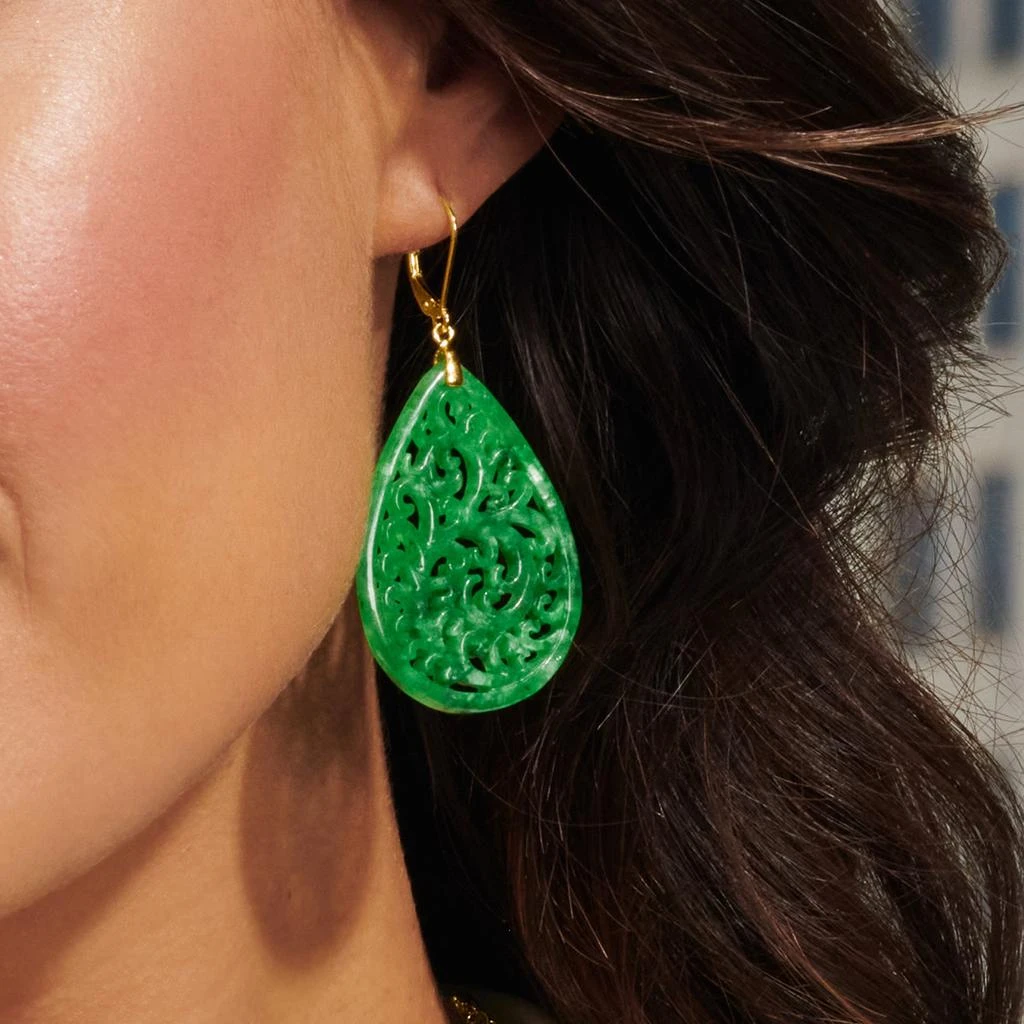 商品Ross-Simons|Carved Jade Teardrop Earrings in 18kt Gold Over Sterling,价格¥823,第5张图片详细描述