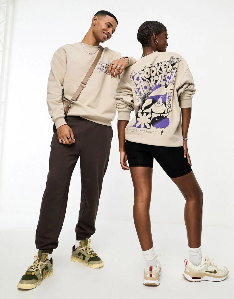 商品Crooked Tongues|ASOS CROOKED TONGUES unisex oversized sweatshirt in beige with back print,价格¥218,第1张图片