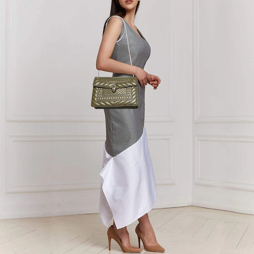 商品[二手商品] BVLGARI|Bvlgari Olive Green Quilted Scaglie Leather Medium Serpenti Forever Shoulder Bag,价格¥9667,第2张图片详细描述