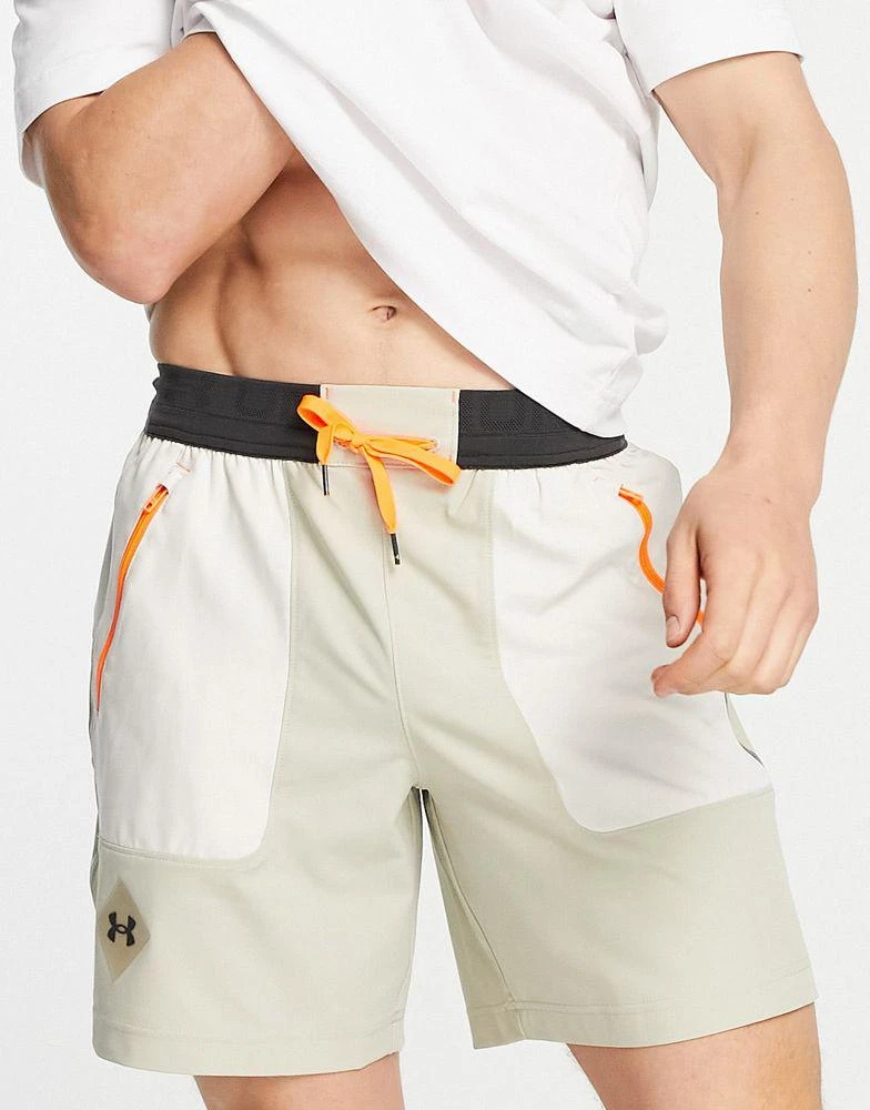 商品Under Armour|Under Armour Training Terrain woven shorts with pocket detail in stone,价格¥226,第1张图片