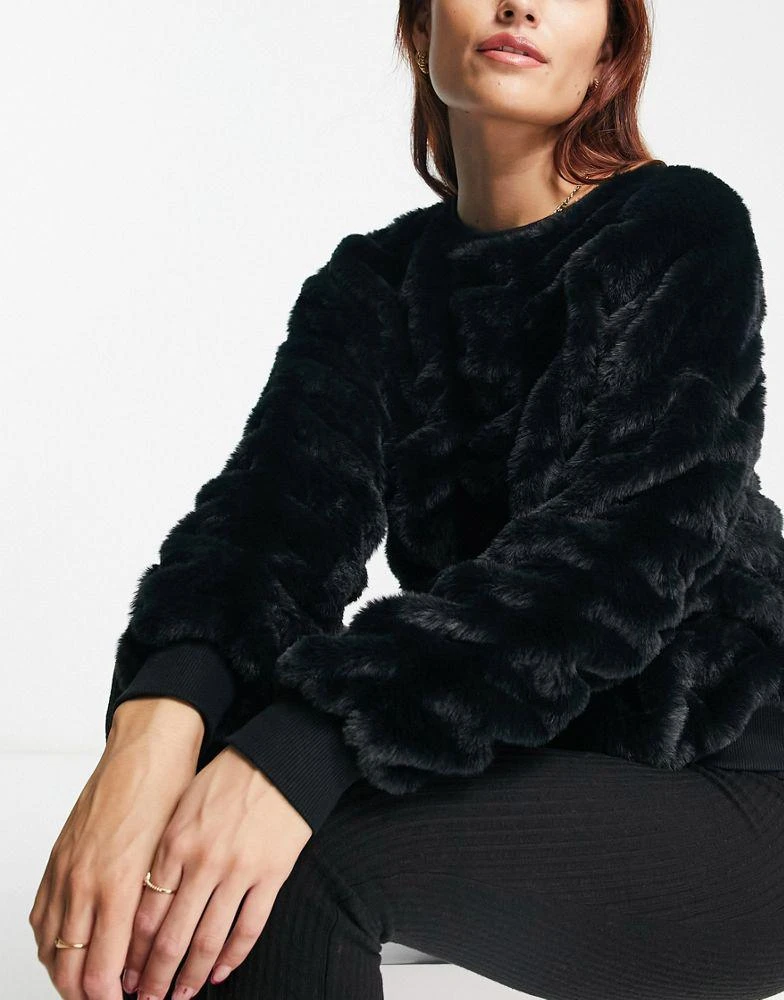 商品ASOS|ASOS DESIGN lounge yeti faux fur sweat & brushed rib legging set in black,价格¥207,第3张图片详细描述