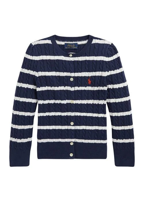 商品Ralph Lauren|Lauren Childrenswear Girls 7 16 Striped Mini Cable Cotton Cardigan,价格¥247,第1张图片