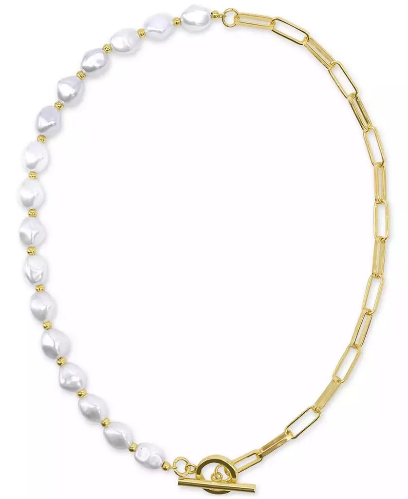 商品ADORNIA|14k Gold-Plated Imitation Pearl & Paperclip Chain 17" Toggle Necklace,价格¥132,第1张图片