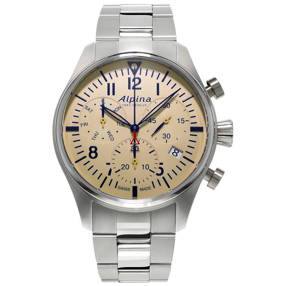 商品Alpina|Men's Swiss Quartz Chronograph Startimer Pilot Stainless Steel Bracelet Watch 42mm,价格¥8321,第1张图片