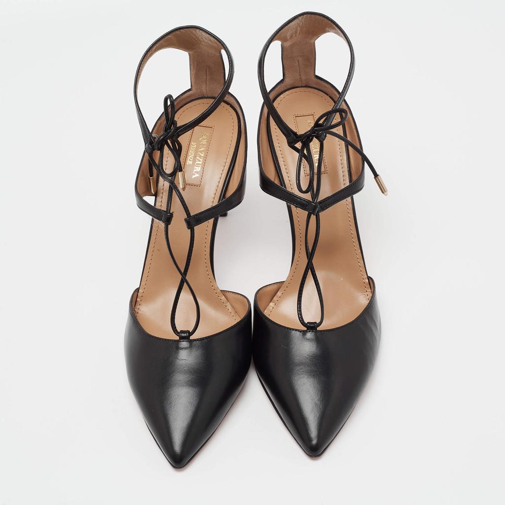 Aquazzura Black Leather Manhattan Ankle Wrap Pumps Size 42商品第3张图片规格展示