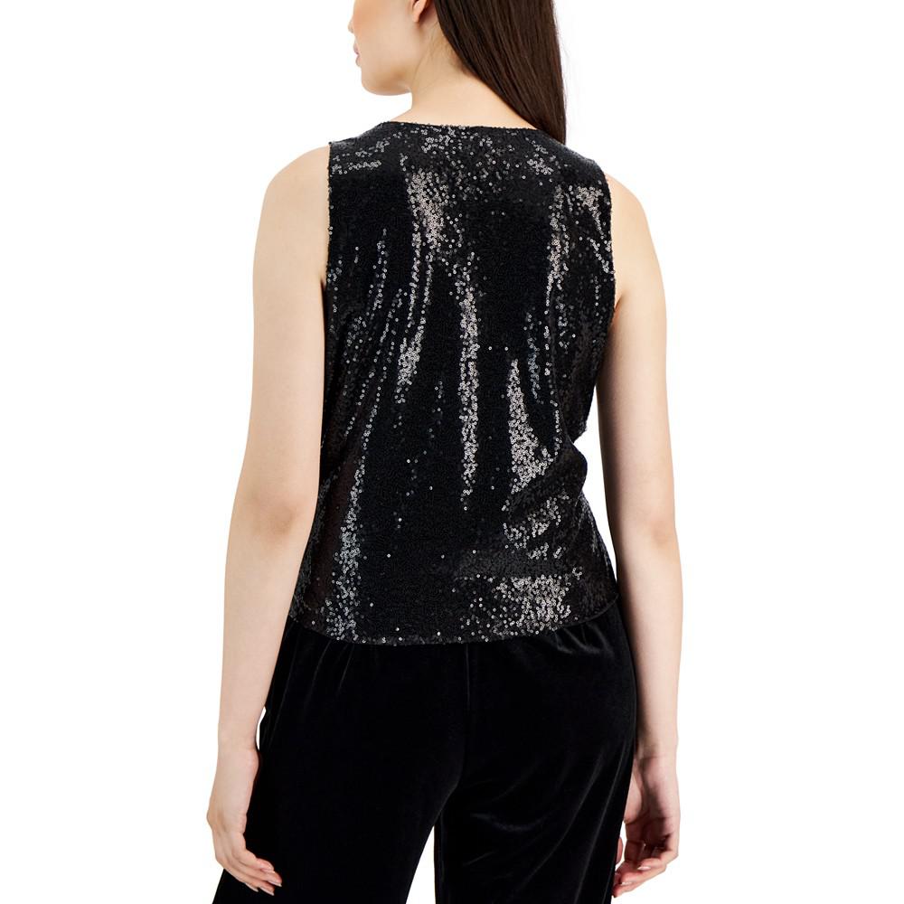 Women's Drape-Front Sleeveless Sequin Blouse商品第2张图片规格展示