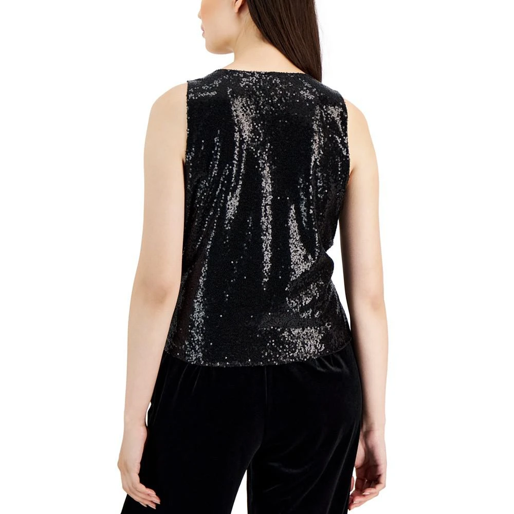 商品Tahari|Women's Drape-Front Sleeveless Sequin Blouse,价格¥371,第2张图片详细描述