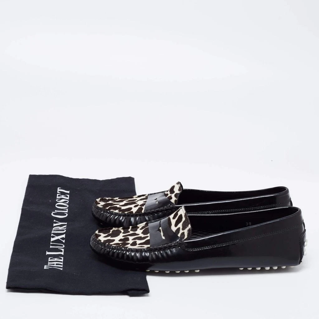 Tod's Leather Black/White Animal Print Calf Hair And Patent Leather Slip On Loafers Size 39 商品