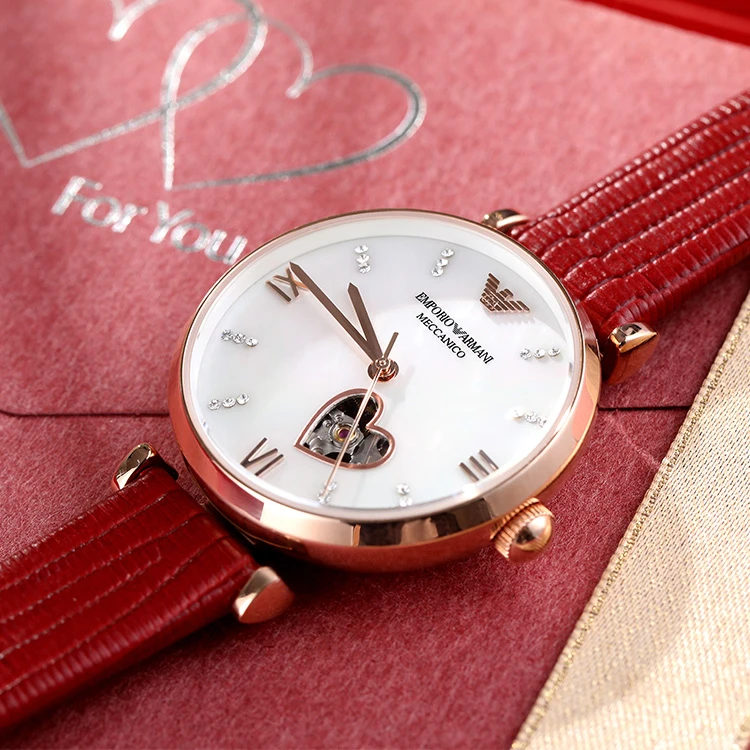 商品[国内直发] Emporio Armani|阿玛尼机械之心系列 腕表 机械机芯 皮革表带 29mm 贝母色表盘 女表 防水时尚潮流,价格¥4776,第11张图片详细描述