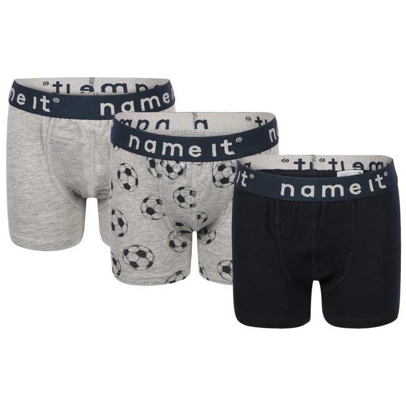 商品NAME IT®|Footballs print boxers set of 3 in grey and navy,价格¥235,第1张图片