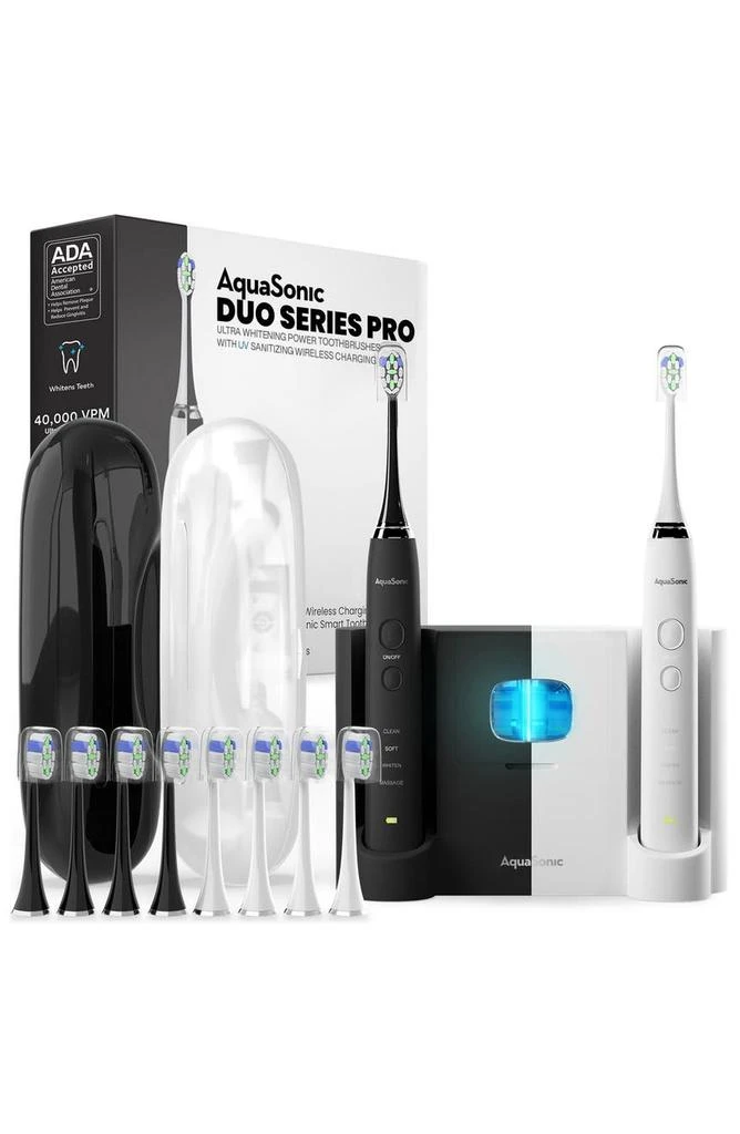 商品AquaSonic|Duo PRO - 双手柄美白智能牙刷，带紫外线消毒底座和 10 个杜邦刷头、2 个旅行盒,价格¥600,第1张图片