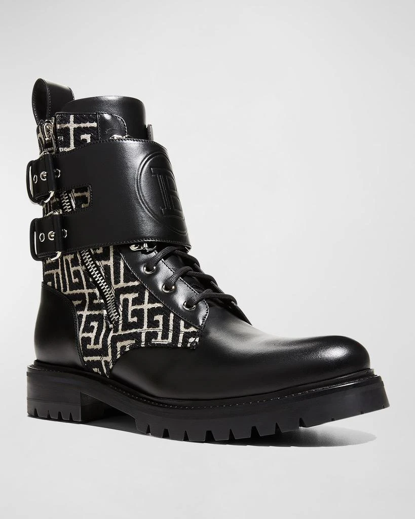 商品Balmain|Men's Ranger Monogram Jacquard Combat Boots,价格¥6481,第2张图片详细描述