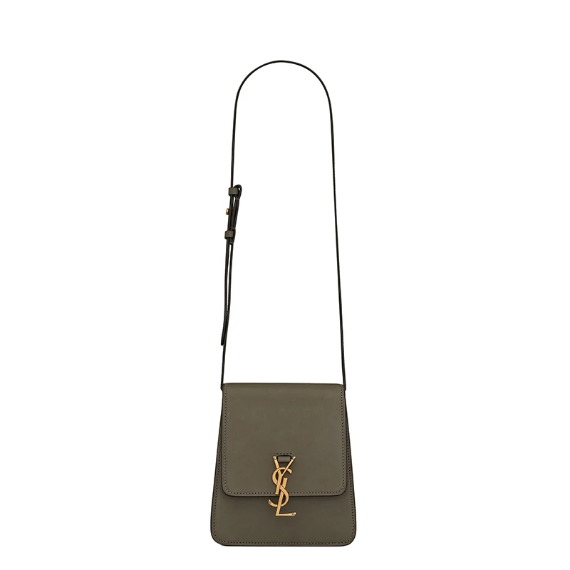 商品Yves Saint Laurent|SAINT LAURENT PARIS/圣罗兰 YSL 22春夏新款KAIA系列 女士灰卡其色光滑皮革竖款翻盖金扣单肩斜挎包,价格¥11892,第1张图片