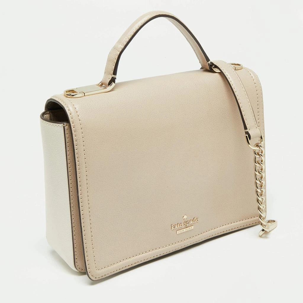 商品[二手商品] Kate Spade|Kate Spade Beige/White Leather Flap Top Handle Bag,价格¥922,第3张图片详细描述