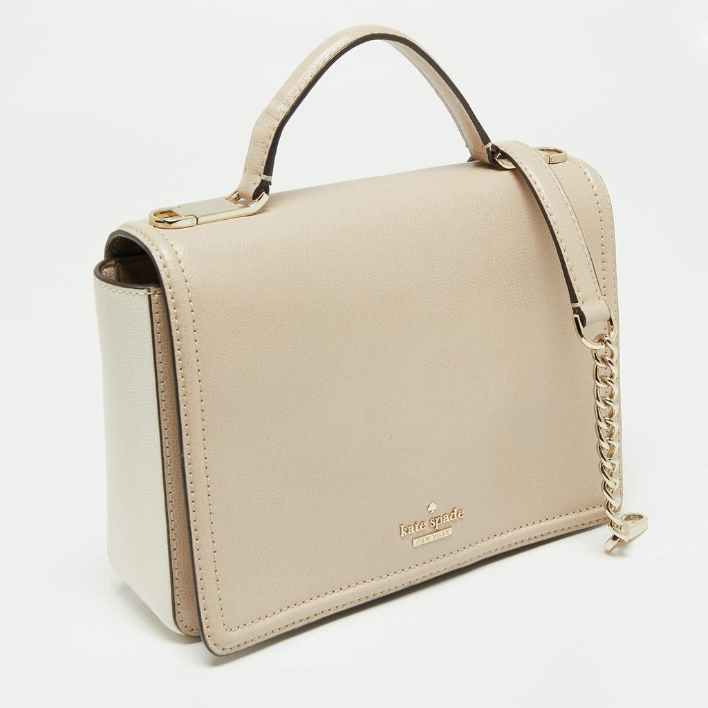 商品[二手商品] Kate Spade|Kate Spade Beige/White Leather Flap Top Handle Bag,价格¥1026,第5张图片详细描述