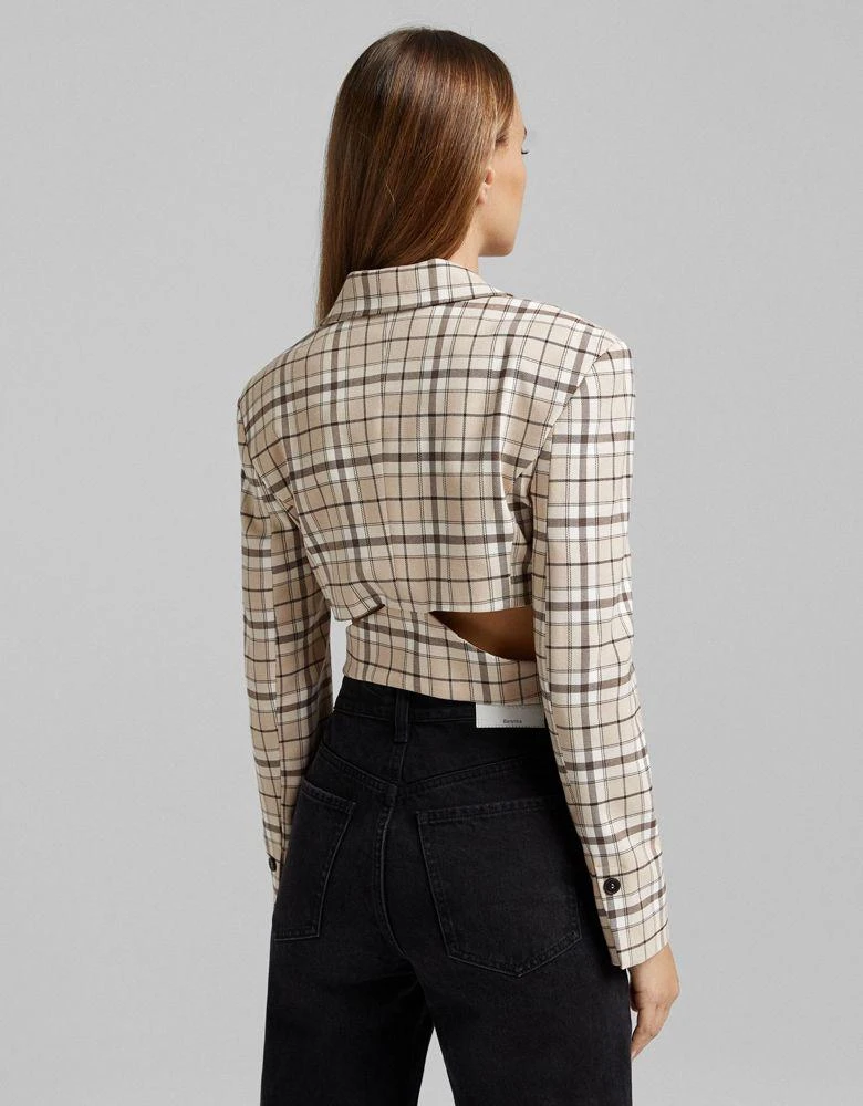 商品Bershka|Bershka cropped blazer co-ord in beige check,价格¥217,第2张图片详细描述