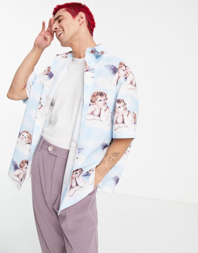 商品ASOS|ASOS DESIGN boxy oversized shirt in cherub print,价格¥119,第5张图片详细描述