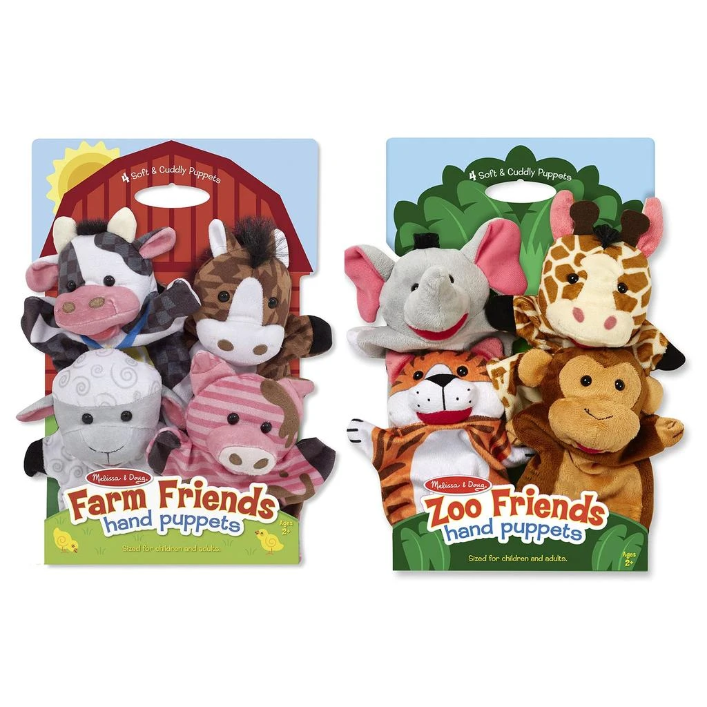 商品Melissa & Doug|Melissa & Doug Animal Hand Puppets (Set of 2, 4 animals in each) - Zoo Friends and Farm Friends,价格¥252,第1张图片