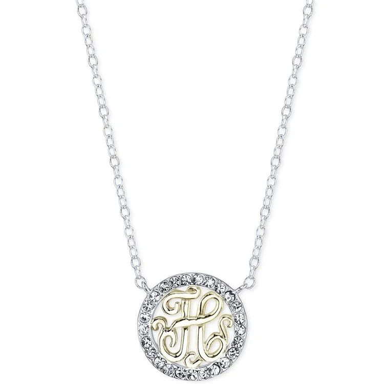 商品Unwritten|Initial "H" Pendant Necklace with Crystal Pavé Circle in Sterling Silver and Gold Flash,价格¥150,第2张图片详细描述