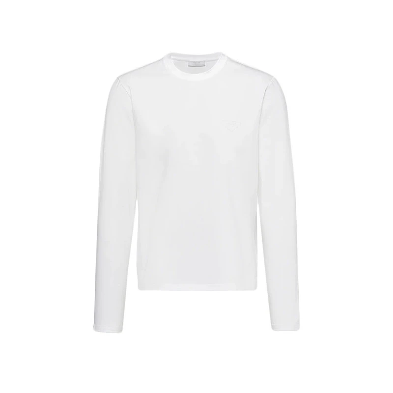 商品Prada|【预售3-7天】普拉达  男士白色弹力棉长袖T恤UJL159_1YDP_F0009_S_211,价格¥6071,第1张图片