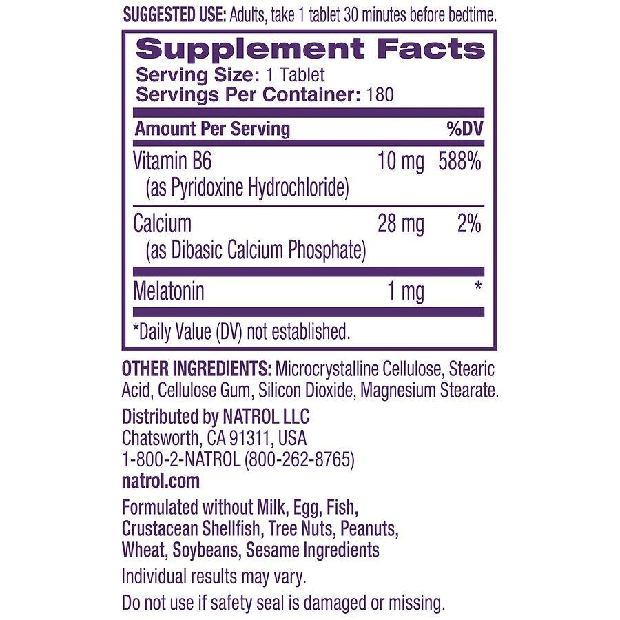 商品Natrol|褪黑素1mg(添加维B6和钙) 180粒,价格¥111,第2张图片详细描述