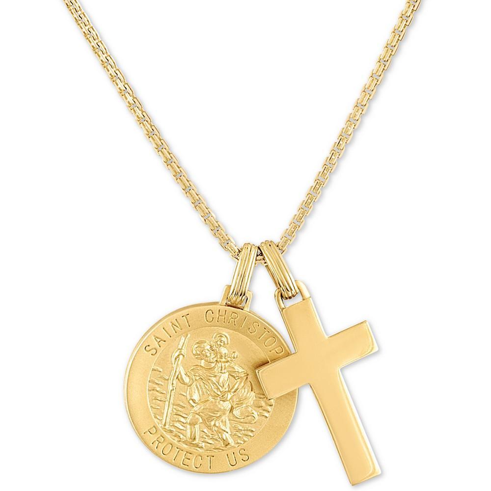 商品Esquire Men's Jewelry|St. Christopher & Cross 24" Pendant Necklace in 14k Gold-Plated Sterling Silver, Created for Macy's,价格¥2362,第4张图片详细描述