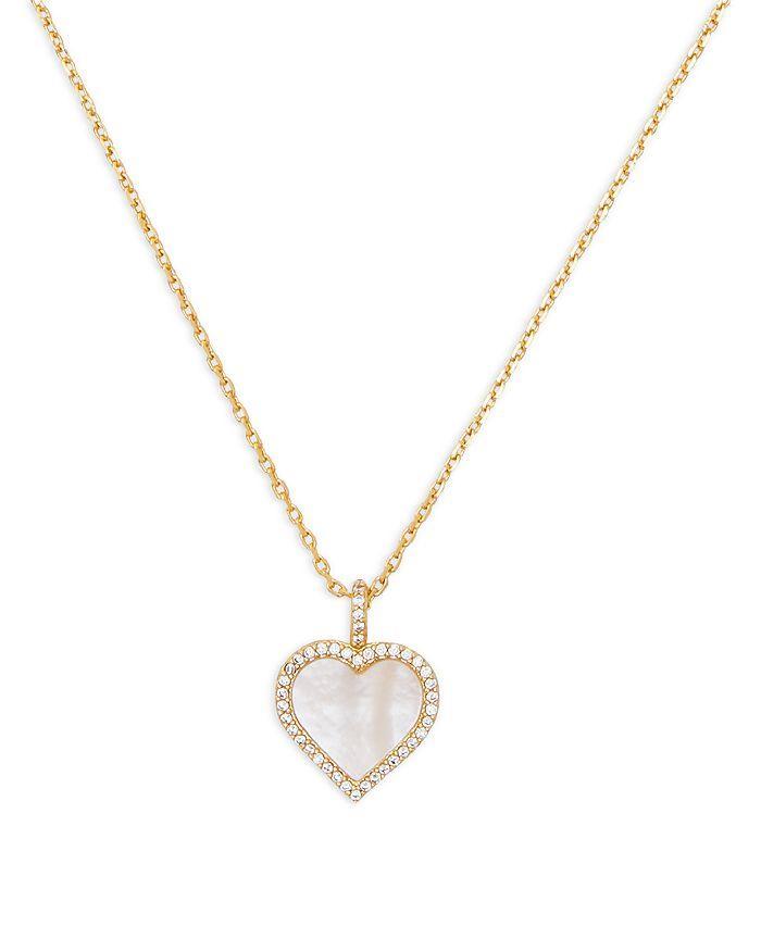 商品Kate Spade|Take Heart Pavé & Mother of Pearl Heart Pendant Necklace in Gold Tone, 18"-21",价格¥559,第3张图片详细描述