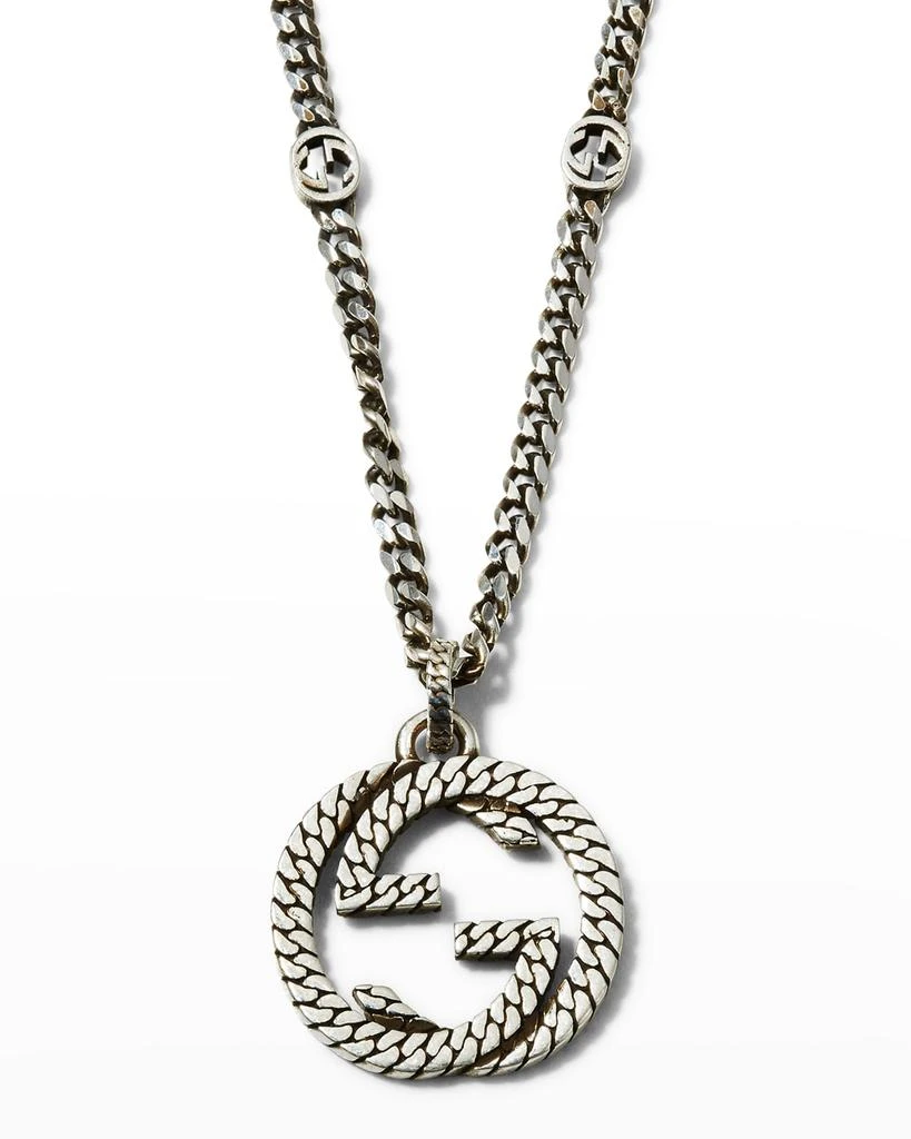 商品Gucci|Men's Interlocking G Sterling Silver Pendant Chain Necklace,价格¥3756,第1张图片