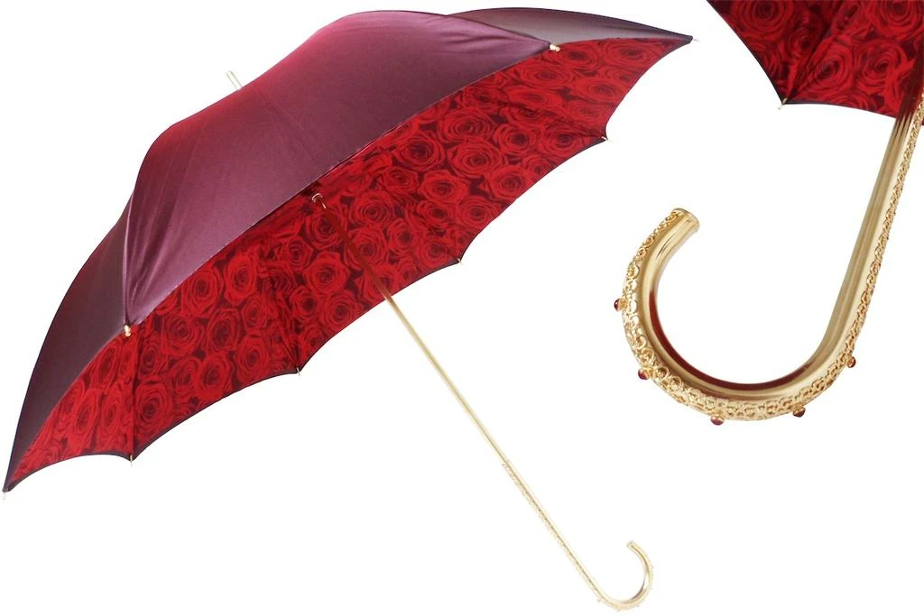 商品PASOTTI|Pasotti 葩莎帝 红玫瑰伞面 金色奢华手柄 晴雨伞,价格¥2815,第1张图片