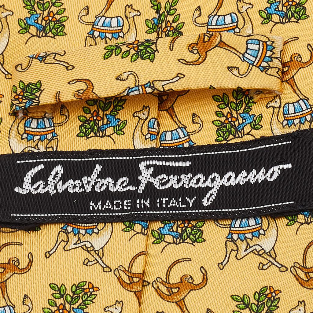 Salvatore Ferragamo Yellow Horse Printed Silk Tie商品第3张图片规格展示