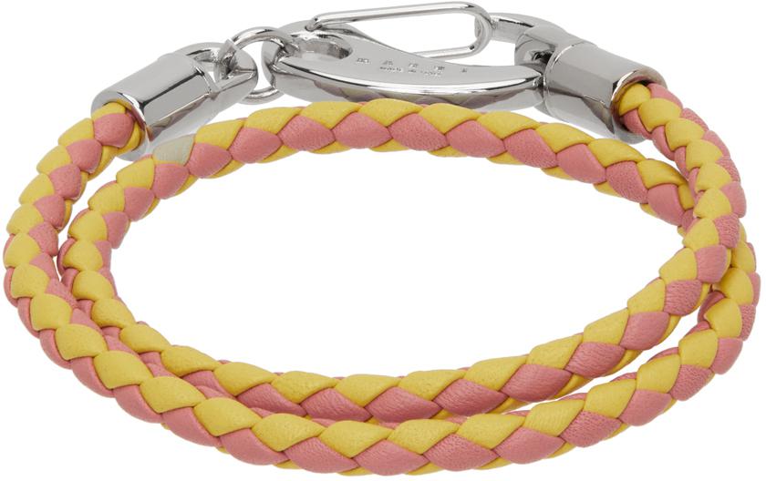 Yellow & Pink Braided Leather Bracelet商品第1张图片规格展示