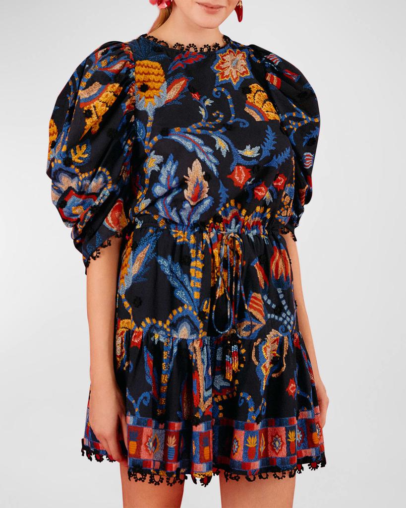 Sunset Tapestry Floral Puff Sleeve Mini Dress商品第3张图片规格展示