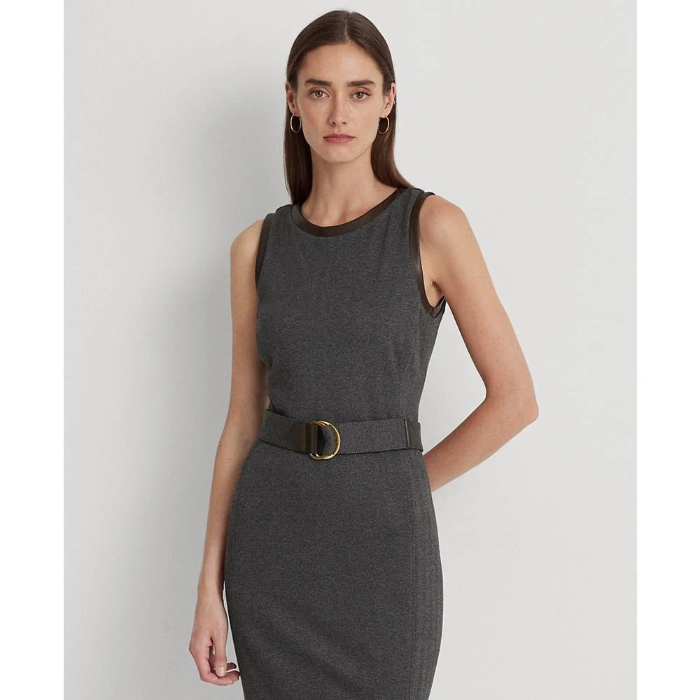 商品Ralph Lauren|Women's Faux-Leather-Trim Belted Jacquard Dress,价格¥857,第4张图片详细描述