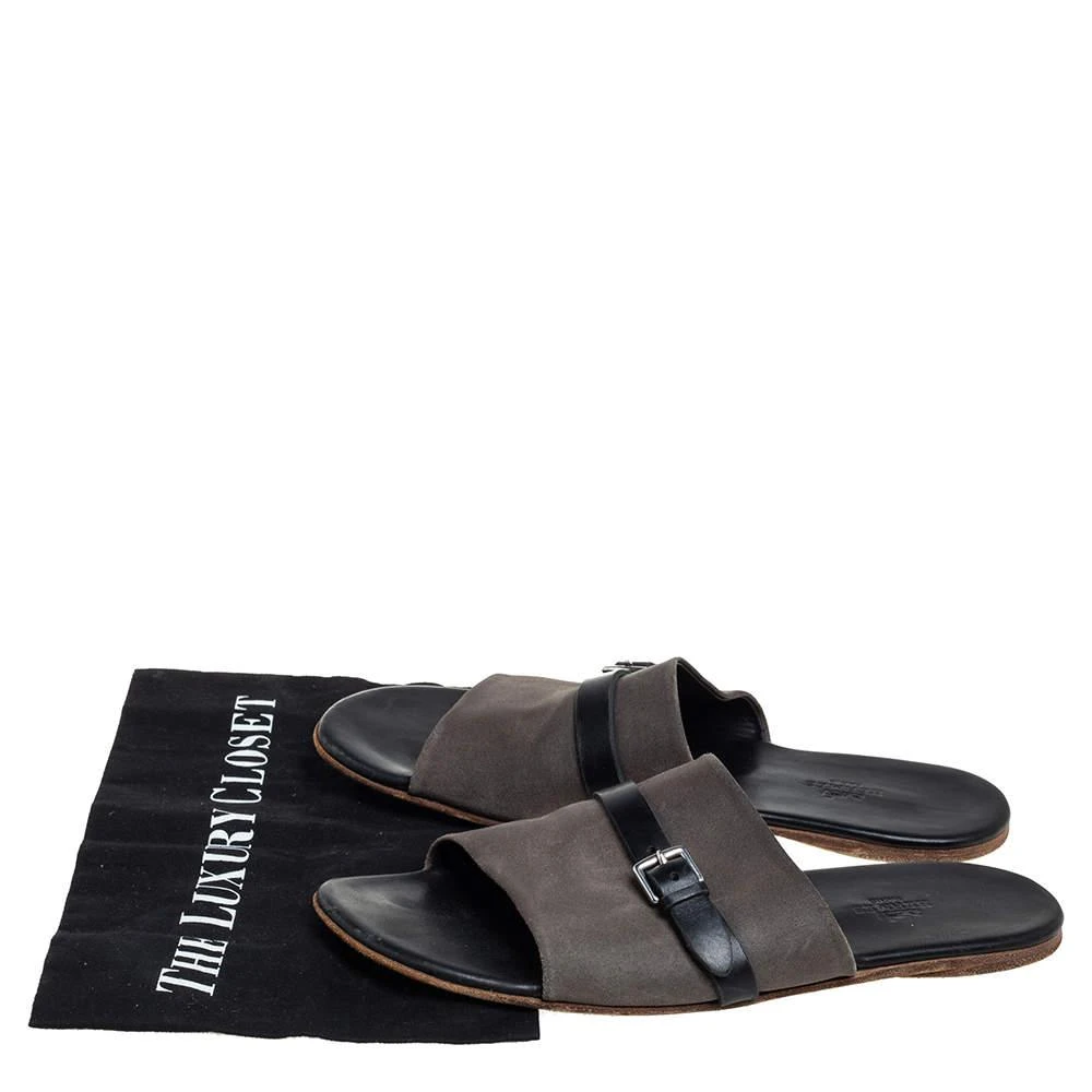 Hermes Grey/Black Suede And Leather Slide Sandals Size 41 商品