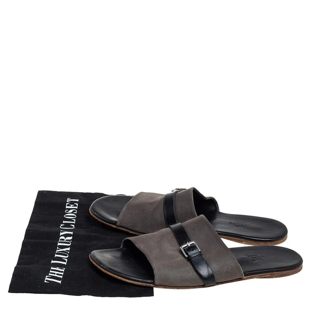 Hermes Grey/Black Suede And Leather Slide Sandals Size 41  商品