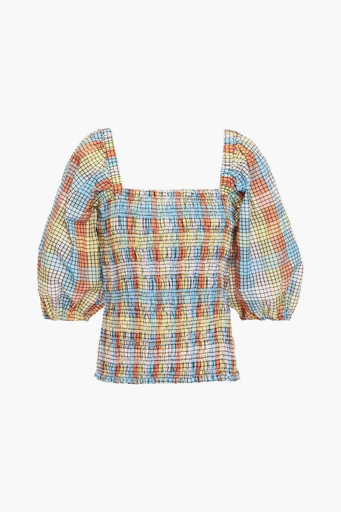 商品Ganni|Shirred checked cotton-blend seersucker blouse,价格¥328,第1张图片