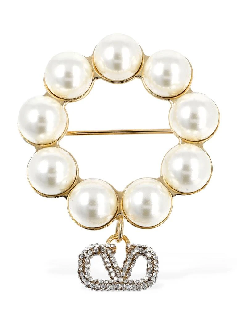 商品Valentino|V Logo Signature Faux Pearl Brooch,价格¥2988,第1张图片