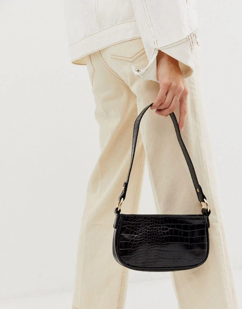 商品ASOS|ASOS DESIGN croc effect 90s shoulder bag in black,价格¥164,第3张图片详细描述