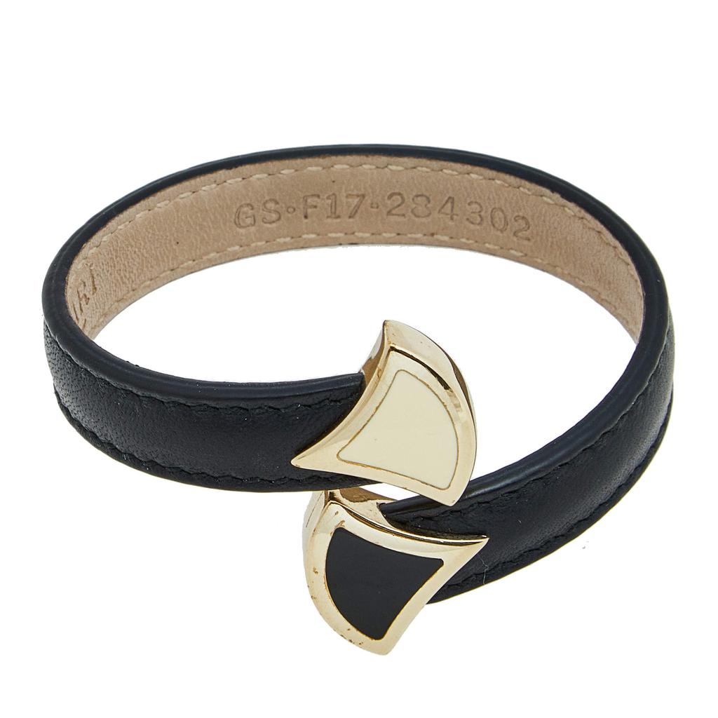 Bvlgari Divas' Dream Enamel Leather Gold Tone Metal Cuff Bracelet商品第5张图片规格展示