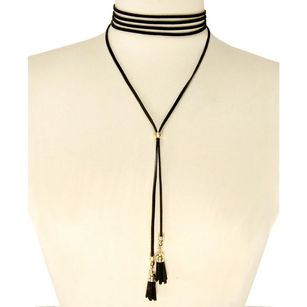 商品GUESS|Gold-Tone Jet Imitation Suede Tassel Choker Necklace ,价格¥167,第2张图片详细描述