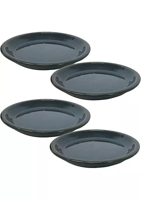 商品Sunnydaze Decor|Decor 9 In Ceramic Flower Pot Plant Saucer   Dark Green   Set Of 4,价格¥521,第2张图片详细描述