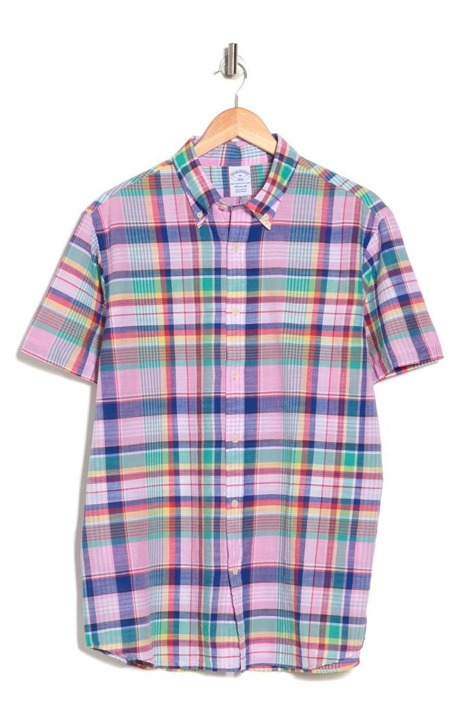 Plaid Cotton Short Sleeve Button-Down Shirt商品第3张图片规格展示