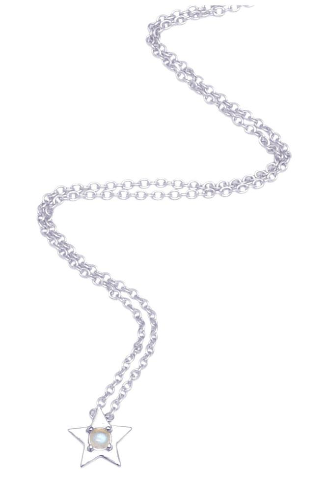 White Rhodium Plated Sterling Silver Moonstone Star Pendant Necklace商品第1张图片规格展示
