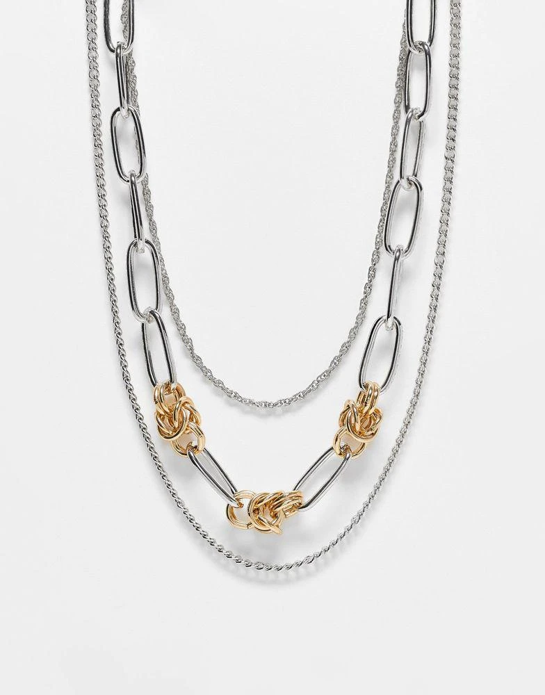 商品Reclaimed Vintage|Reclaimed Vintage unisex silver and gold knotted necklace multirow,价格¥101,第1张图片