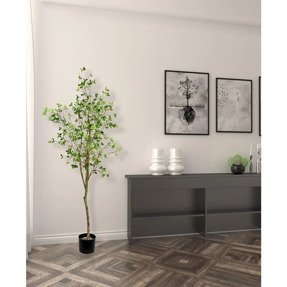商品Vickerman|72" Artificial Potted Milan Leaf Tree in Planters Pot,价格¥2753,第3张图片详细描述