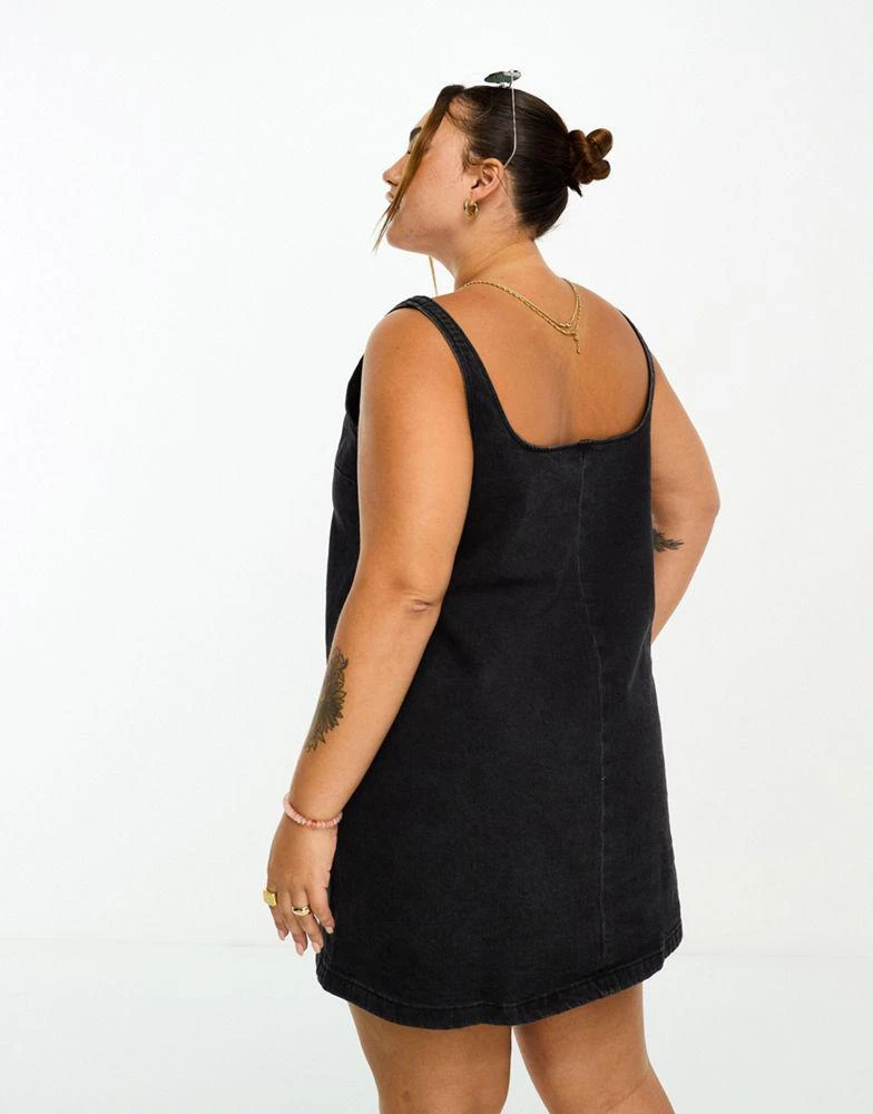商品ASOS|ASOS DESIGN Curve denim pinny dress in black,价格¥172,第2张图片详细描述