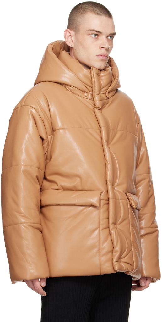 Tan Hide Vegan Leather Puffer Jacket商品第2张图片规格展示