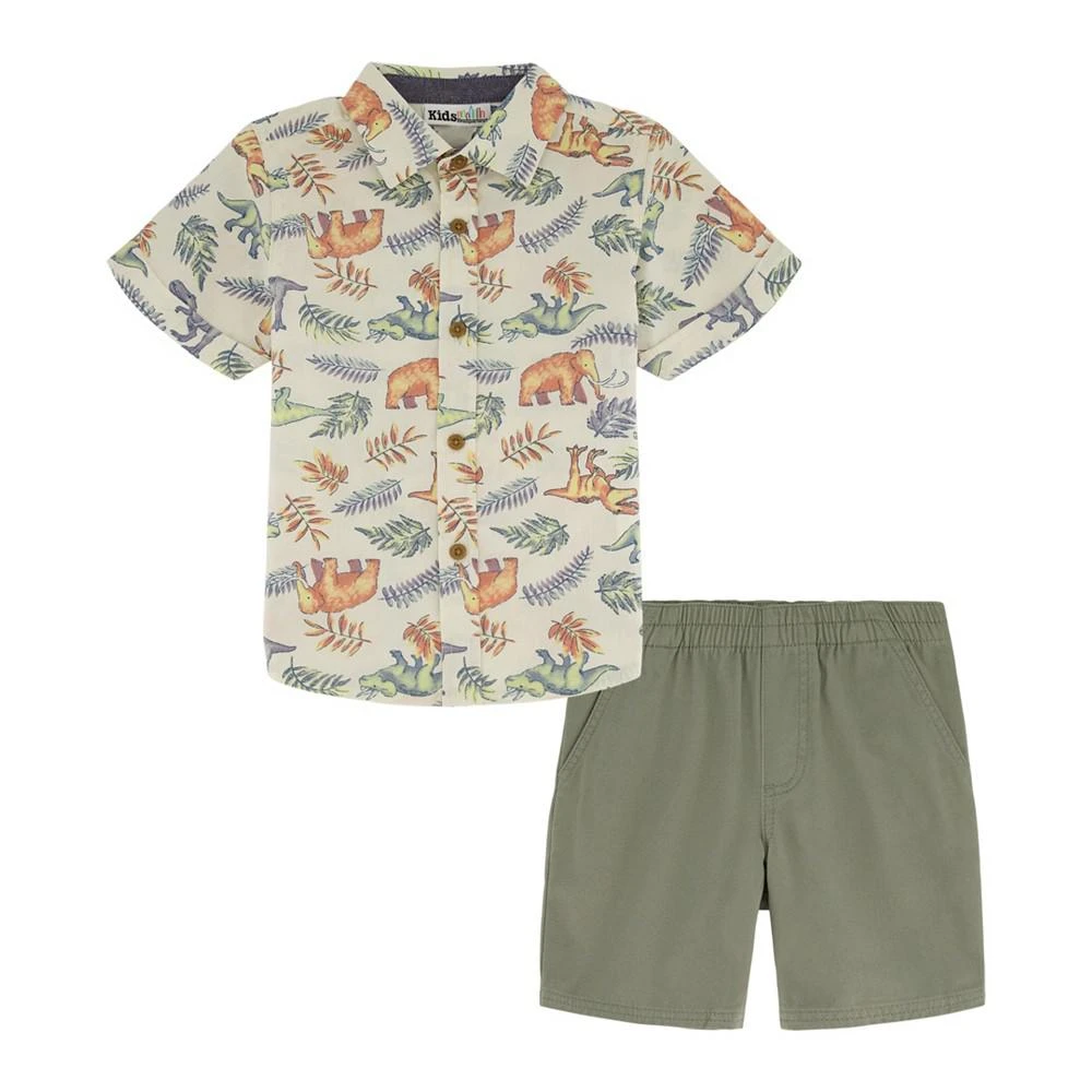 商品KIDS HEADQUARTERS|Toddler Boys Short Sleeve Dinosaur Print Poplin Shirt and Twill Shorts, 2 Piece Set,价格¥132,第1张图片