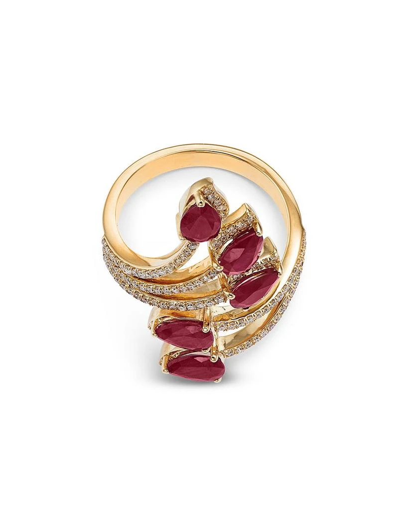 14K Yellow Gold Ruby Double Row Bypass Ring 商品